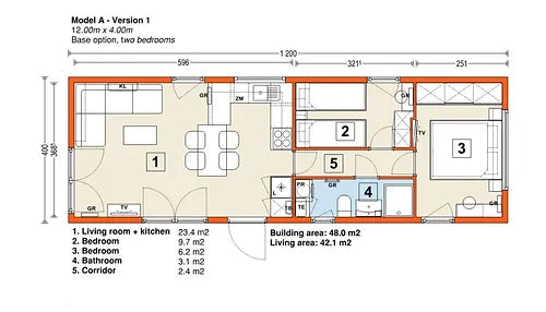 Maison mobile de 42 m² avec 3 chambres – Modèle A