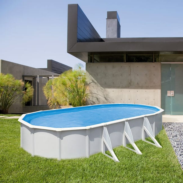 Piscine hors-sol rigide blanche GRE Fiji, taille L (7,3 x 3,75 m)