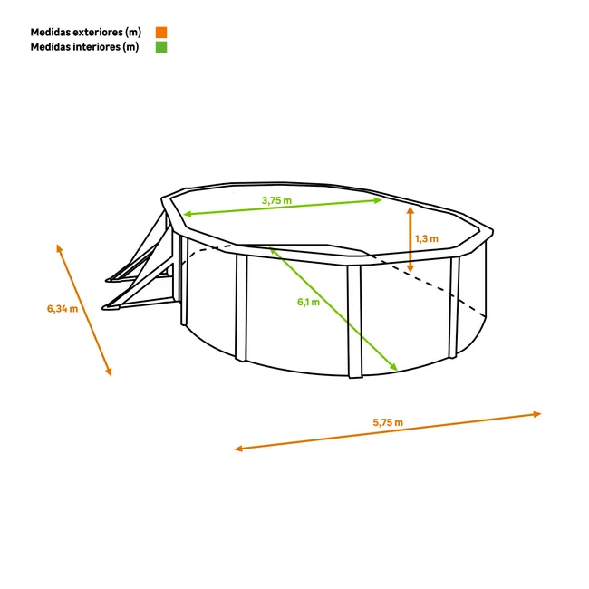Piscine hors-sol rigide GRE Atlantis blanche – Dimensions intérieures 6,1 x 3,75 m