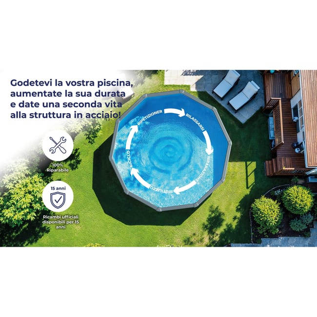 Piscine hors-sol rigide GRE Atlantis blanche – Dimensions intérieures 6,1 x 3,75 m