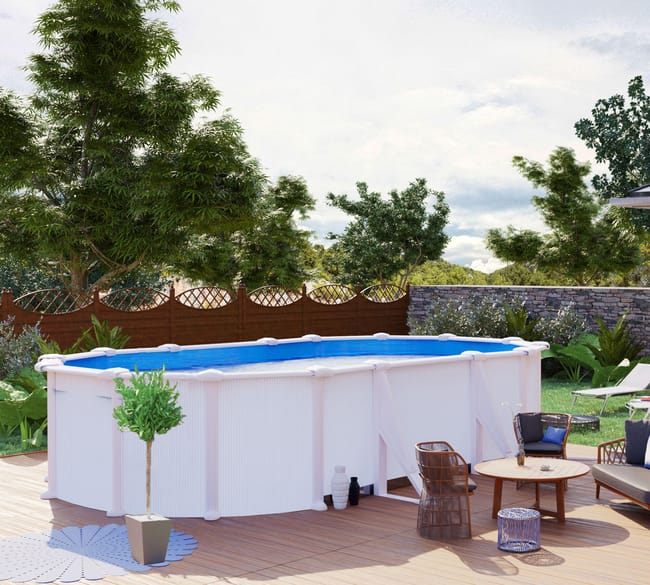 Piscine hors-sol rigide GRE Atlantis blanche – Dimensions intérieures 6,1 x 3,75 m