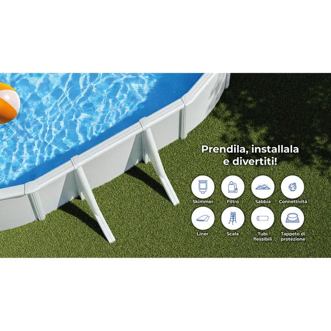 Piscine hors-sol rigide GRE Atlantis blanche – Dimensions intérieures 6,1 x 3,75 m