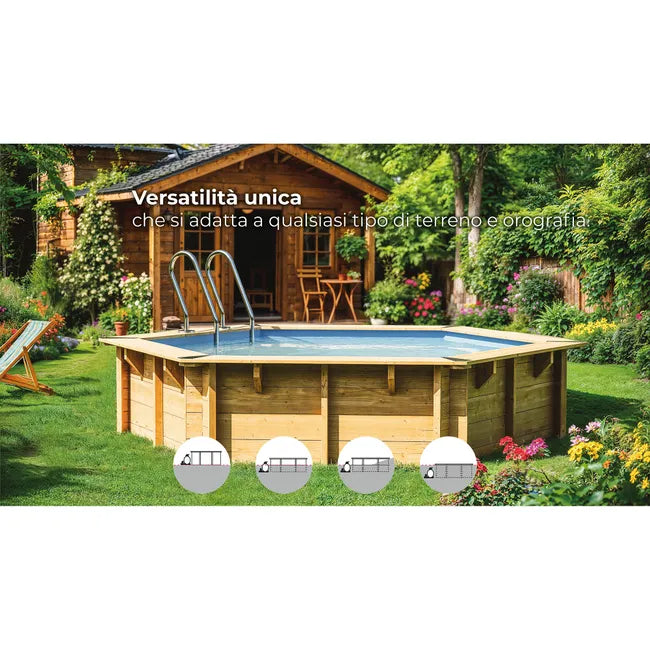 Piscine hors-sol rigide GRE Violette 2 marron, 1,20 m de haut x 1,50 m de diamètre.