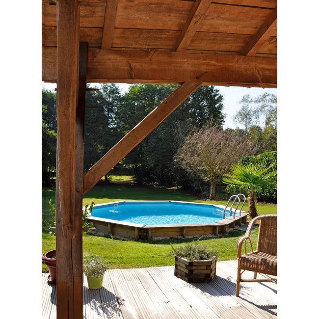 Piscine hors-sol rigide GRE Violette 2 marron, 1,20 m de haut x 1,50 m de diamètre.