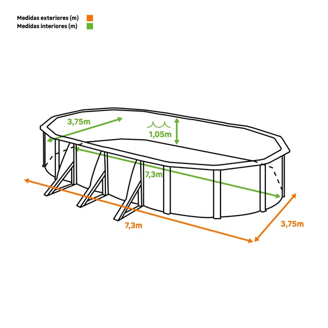 Piscine hors-sol rigide blanche GRE Fiji, taille L (7,3 x 3,75 m)